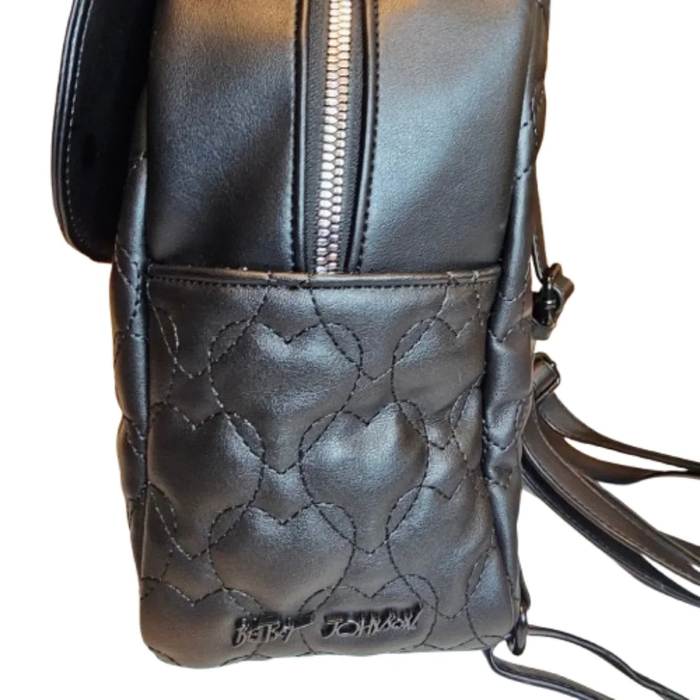 Betsey Johnson XO Buddy Dog Backpack Black Pink Quilted NWT